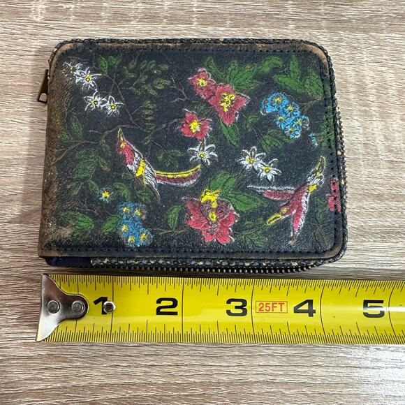 Vtg Morocco Grain American Leather Wallet Bird Floral Tooled Delicate Zip Around - Picture 9 of 10